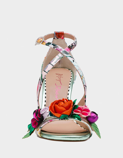 Betsey Johnson Recommended - MIKAH PALE PINK FLORAL Square-Toe Strappy Heel