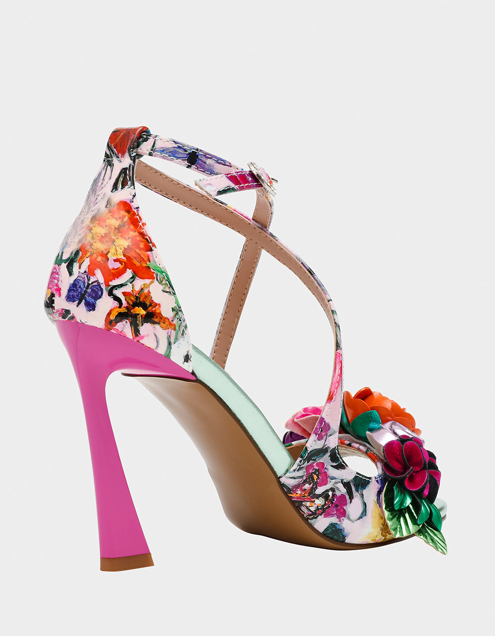 Betsey Johnson Recommended - MIKAH PALE PINK FLORAL Square-Toe Strappy Heel