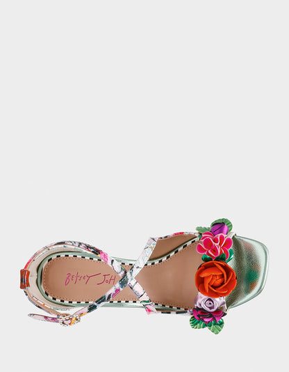 Betsey Johnson Recommended - MIKAH PALE PINK FLORAL Square-Toe Strappy Heel