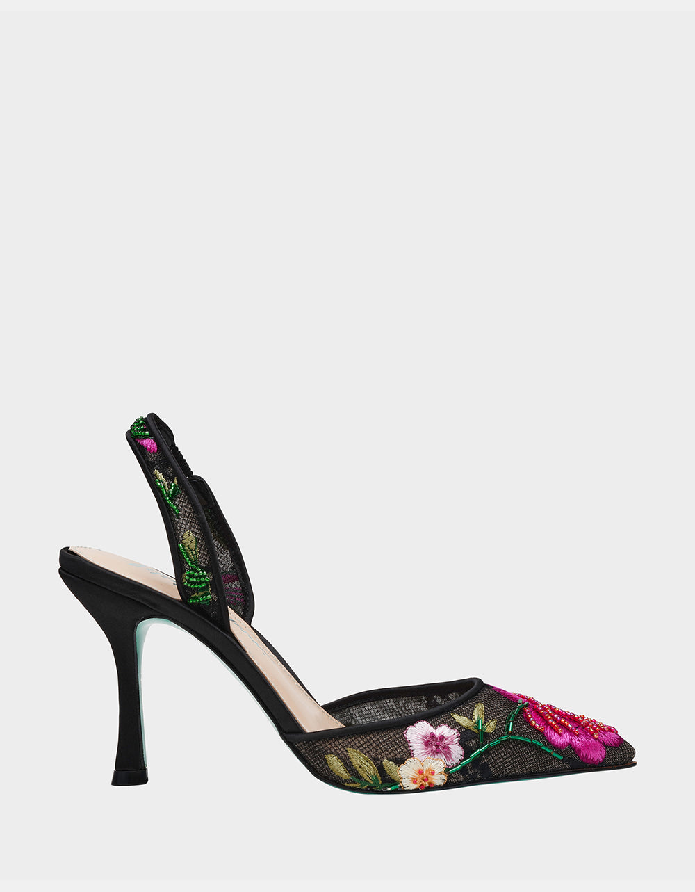 Betsey Johnson Special Offer - APRIL BLACK MULTI FLORAL Pointed-Toe Slingback Pump Heels