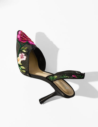 Betsey Johnson Special Offer - APRIL BLACK MULTI FLORAL Pointed-Toe Slingback Pump Heels