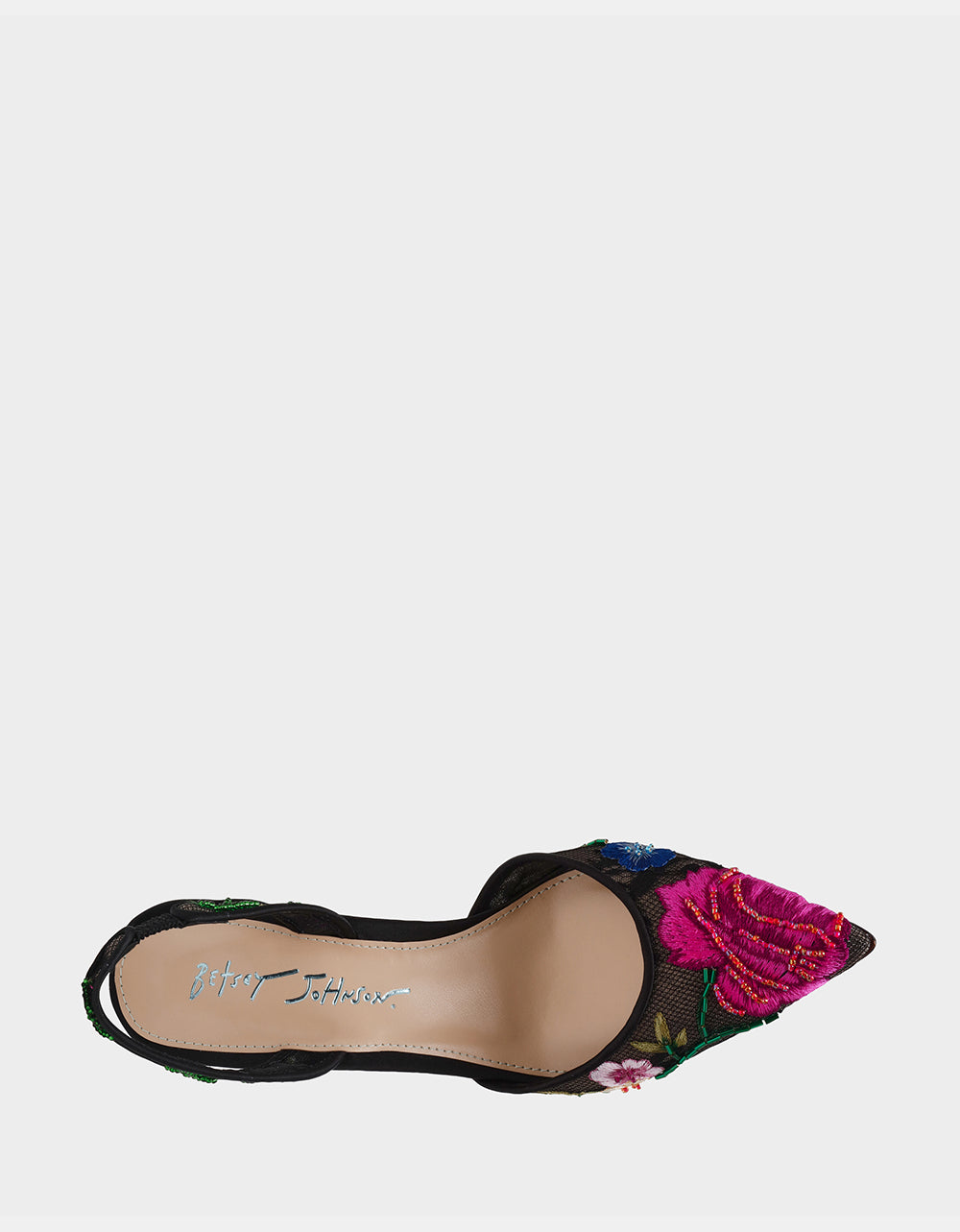 Betsey Johnson Special Offer - APRIL BLACK MULTI FLORAL Pointed-Toe Slingback Pump Heels
