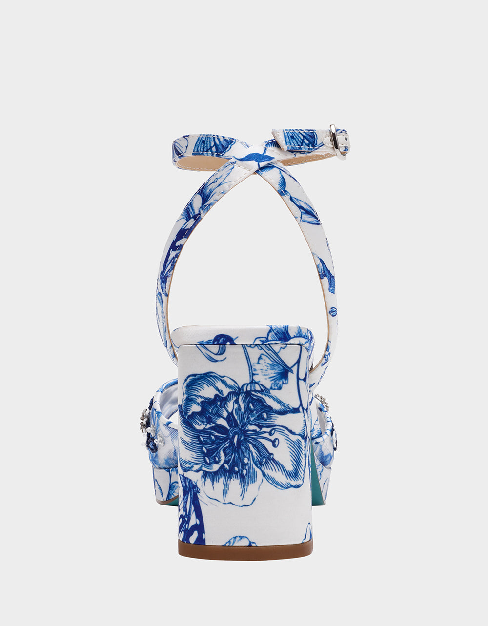 Betsey Johnson Essential - BRODY WHITE/BLUE FLORAL Women's Platform Block Floral Heel with Beaded Embellishments