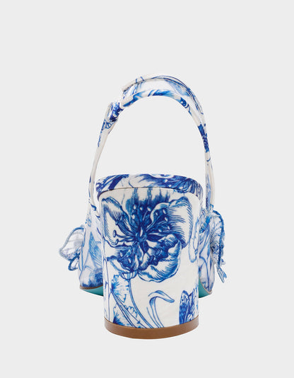 Betsey Johnson Trending - PETRA WHITE/BLUE FLORAL Slingback Floral Mesh Block Heel