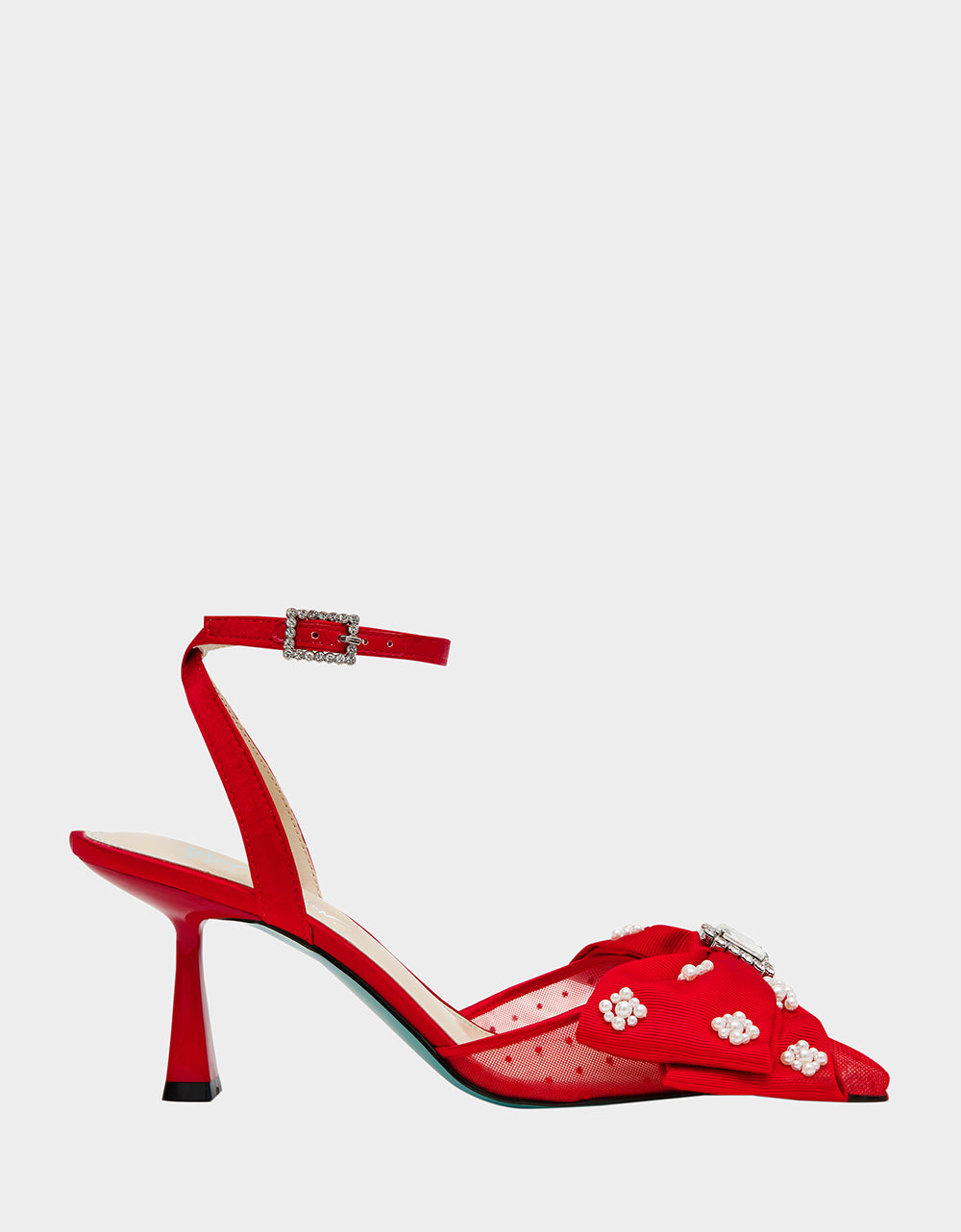 Betsey Johnson Value - MARK RED Pointed-Toe Mesh Pump Rhinestone Bow Women's Heel
