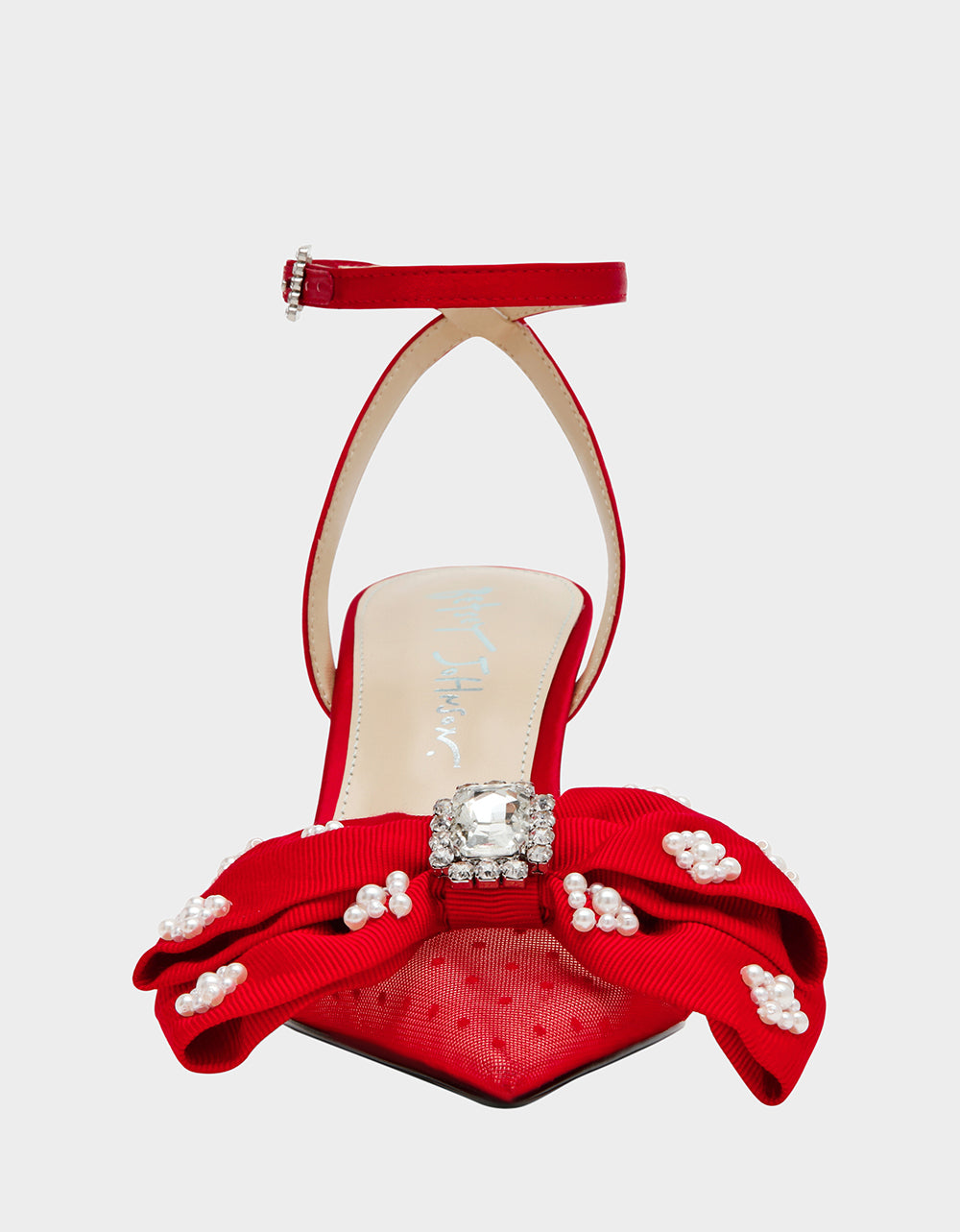 Betsey Johnson Value - MARK RED Pointed-Toe Mesh Pump Rhinestone Bow Women's Heel