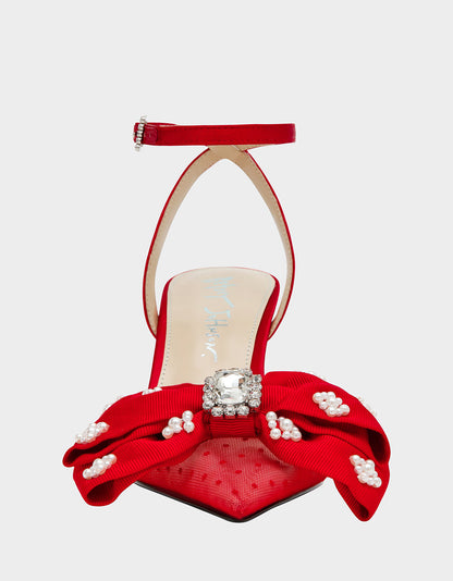 Betsey Johnson Value - MARK RED Pointed-Toe Mesh Pump Rhinestone Bow Women's Heel