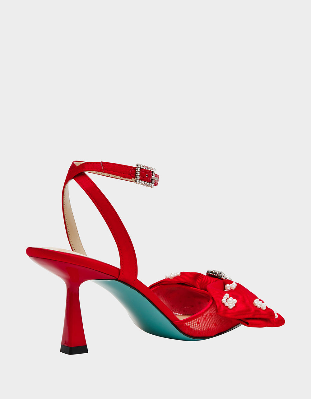 Betsey Johnson Value - MARK RED Pointed-Toe Mesh Pump Rhinestone Bow Women's Heel