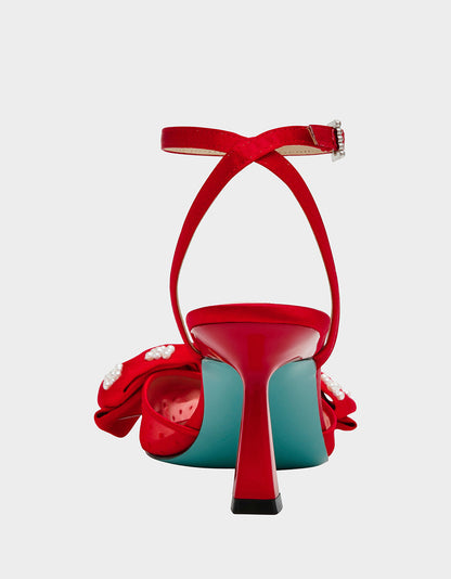 Betsey Johnson Value - MARK RED Pointed-Toe Mesh Pump Rhinestone Bow Women's Heel