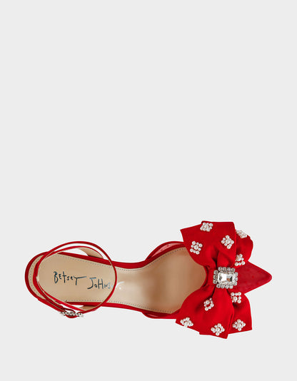Betsey Johnson Value - MARK RED Pointed-Toe Mesh Pump Rhinestone Bow Women's Heel