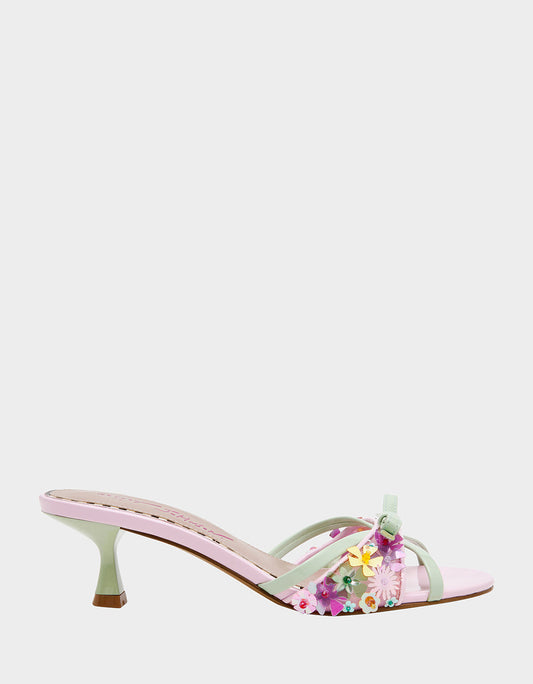 Betsey Johnson Classic - SHIRLEY Pink Multi Women's Kitten Heel Mule Heel