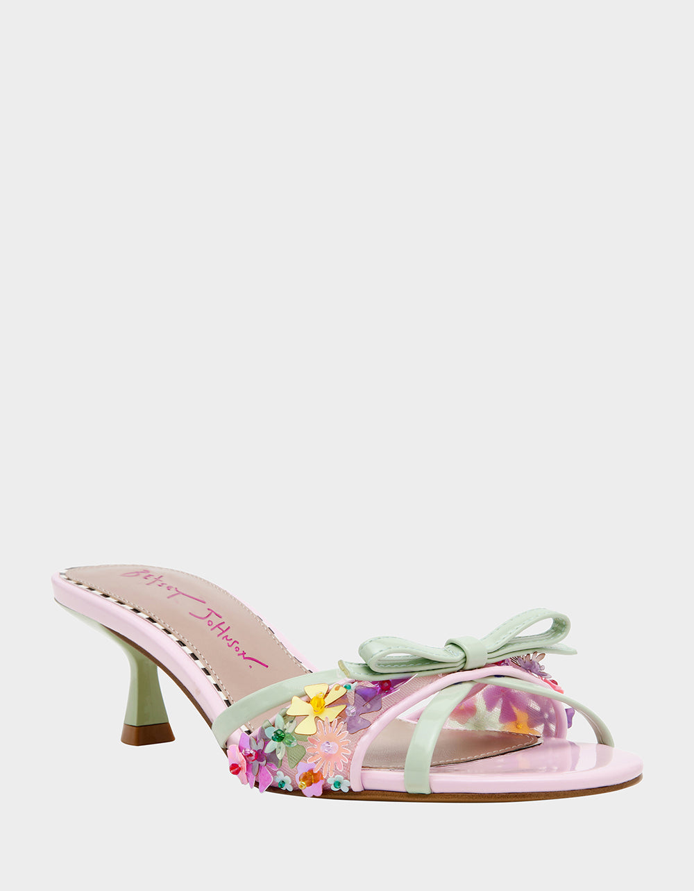 Betsey Johnson Classic - SHIRLEY Pink Multi Women's Kitten Heel Mule Heel