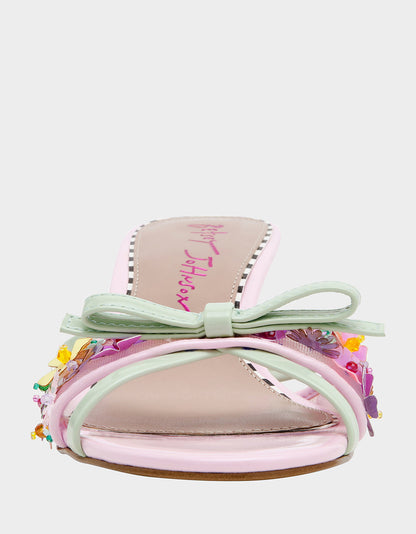 Betsey Johnson Classic - SHIRLEY Pink Multi Women's Kitten Heel Mule Heel