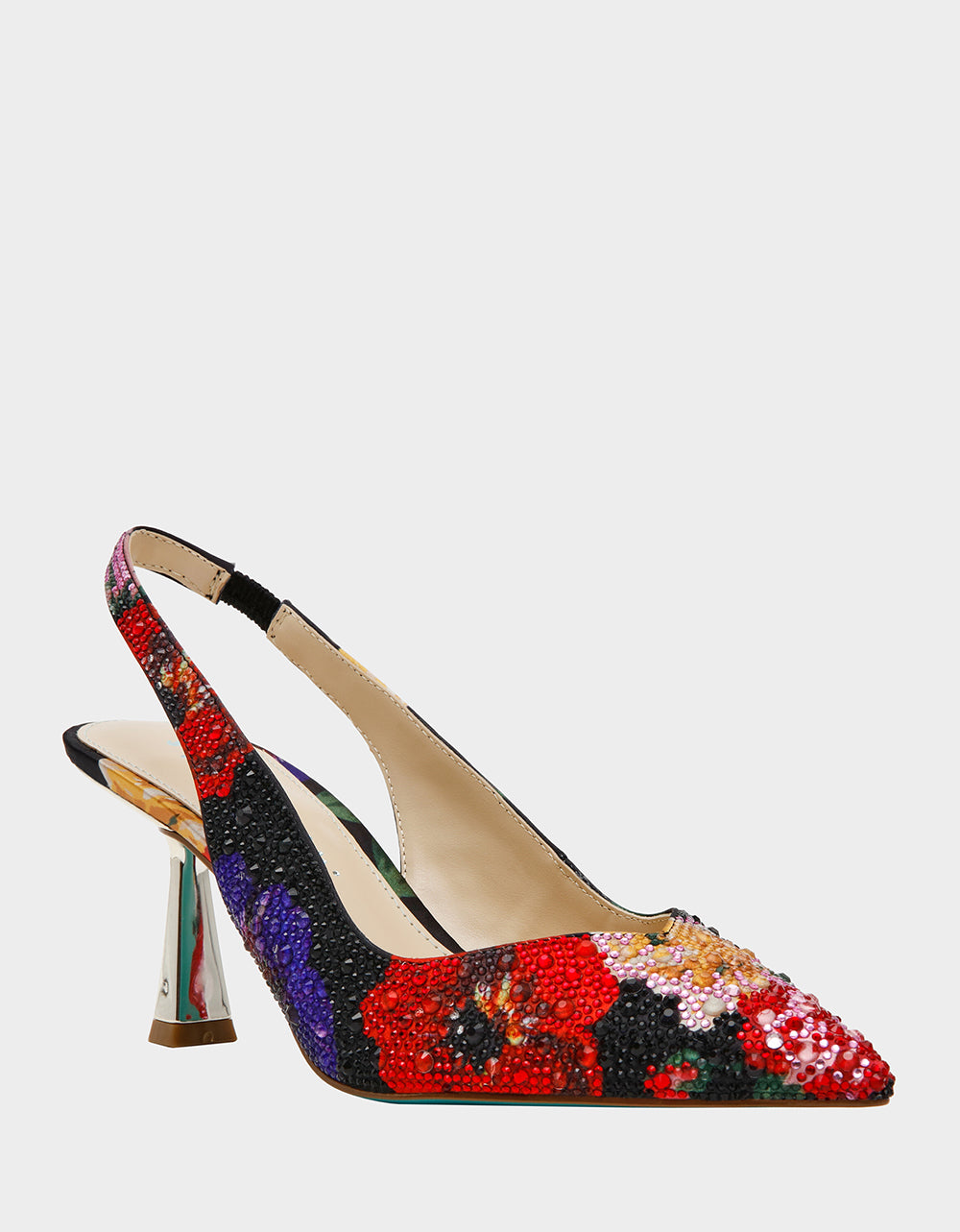 Betsey Johnson New - CLARK HEELS BLACK FLOWER MULTI Slingback Women's Kitten Heel