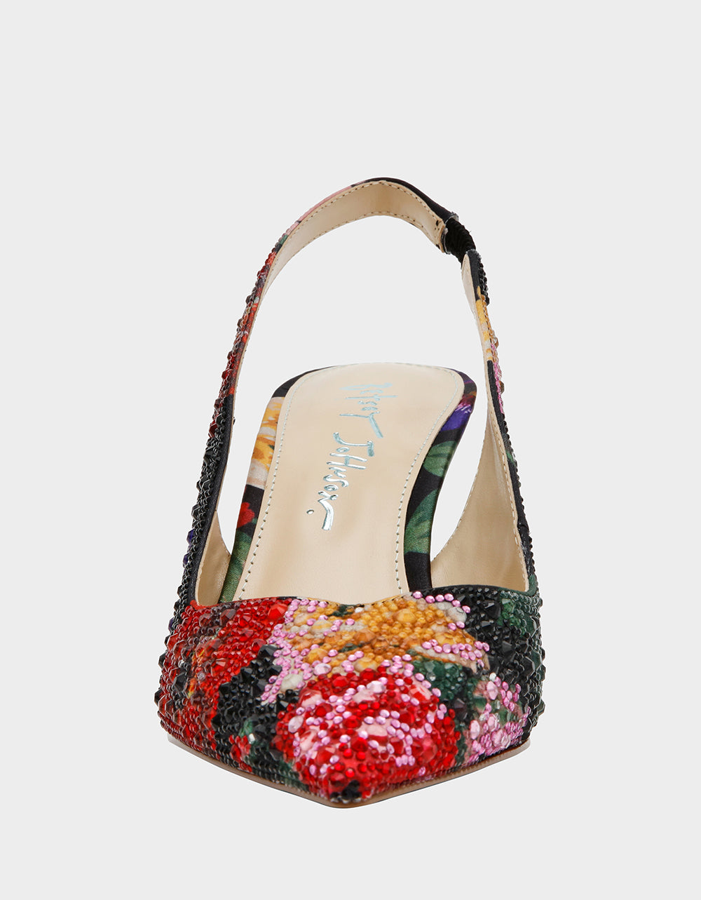 Betsey Johnson New - CLARK HEELS BLACK FLOWER MULTI Slingback Women's Kitten Heel