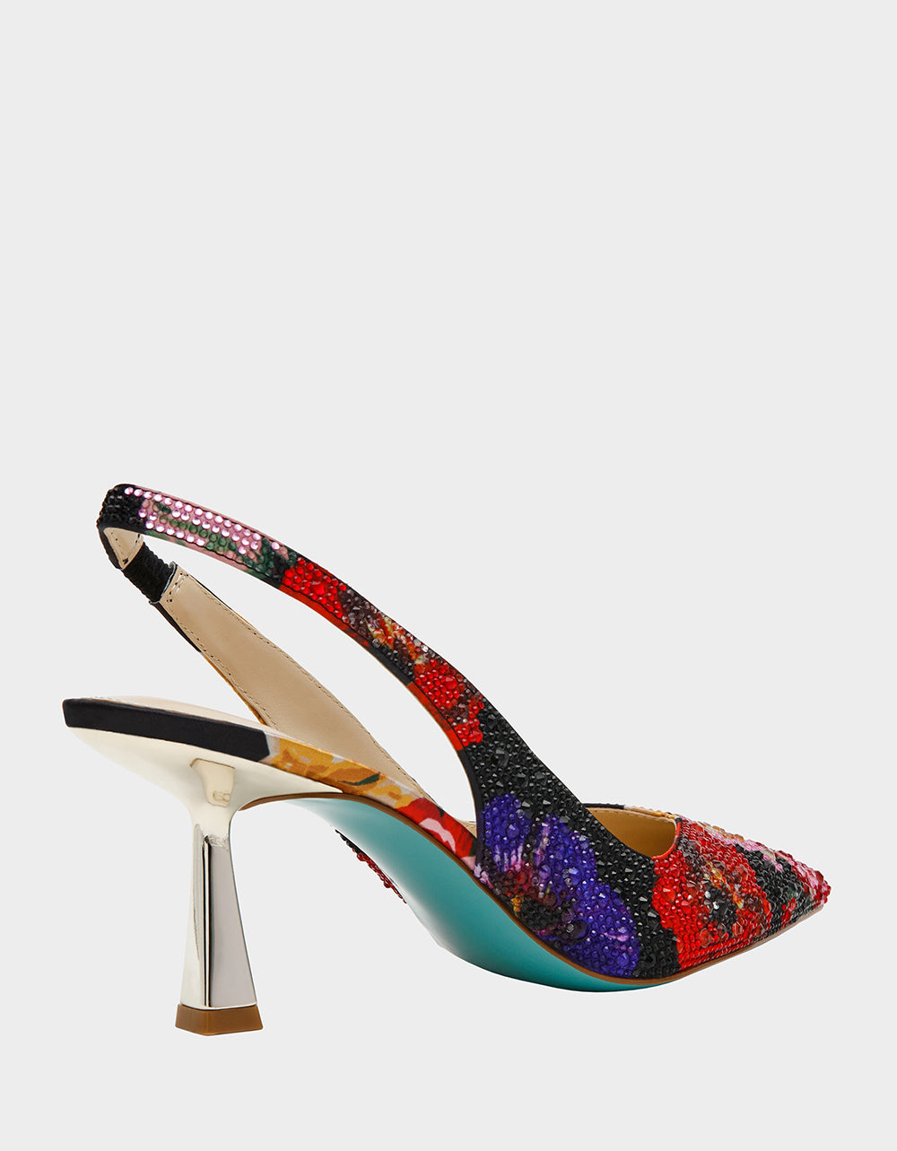 Betsey Johnson New - CLARK HEELS BLACK FLOWER MULTI Slingback Women's Kitten Heel