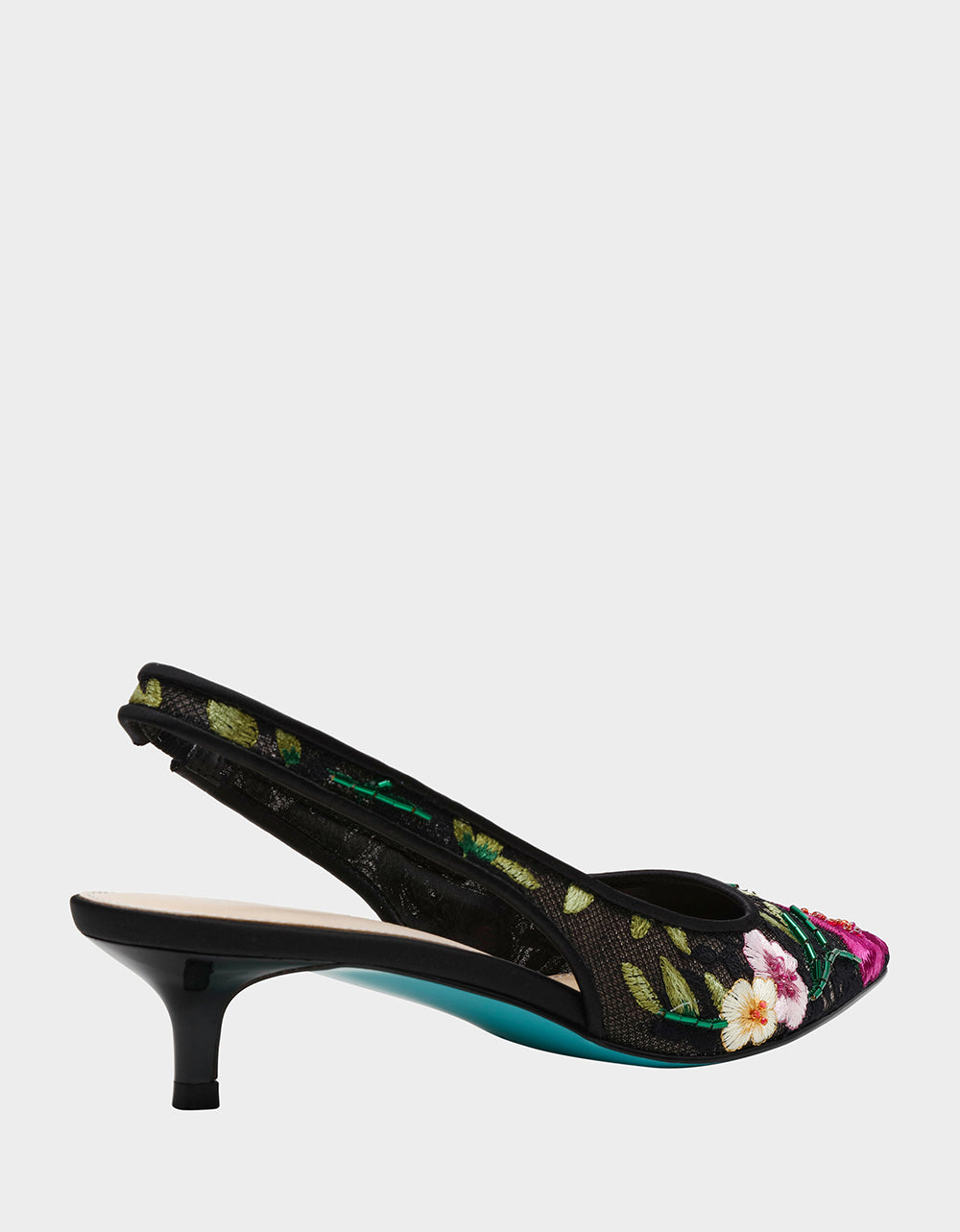 Betsey Johnson Great Value - FELIX BLACK MULTI FLORAL Pointed-Toe Slingback Pump Kitten Heel