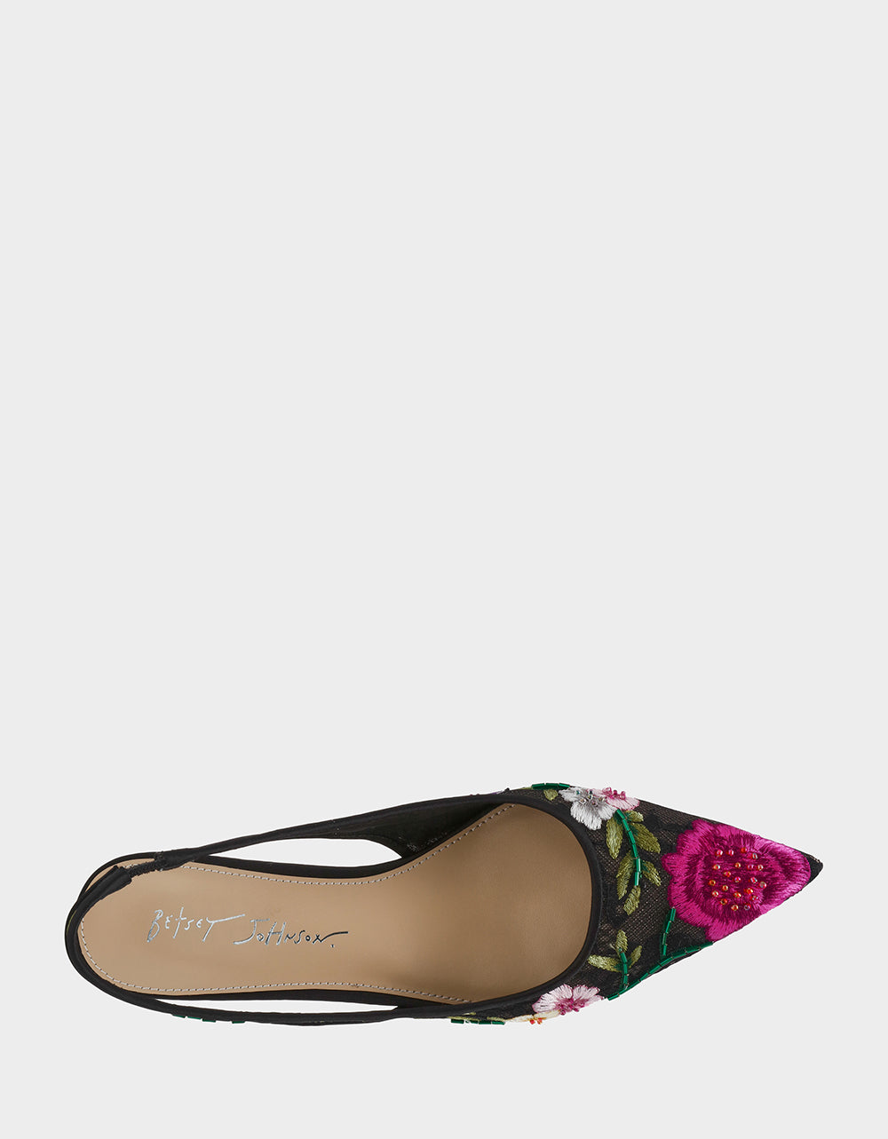Betsey Johnson Great Value - FELIX BLACK MULTI FLORAL Pointed-Toe Slingback Pump Kitten Heel