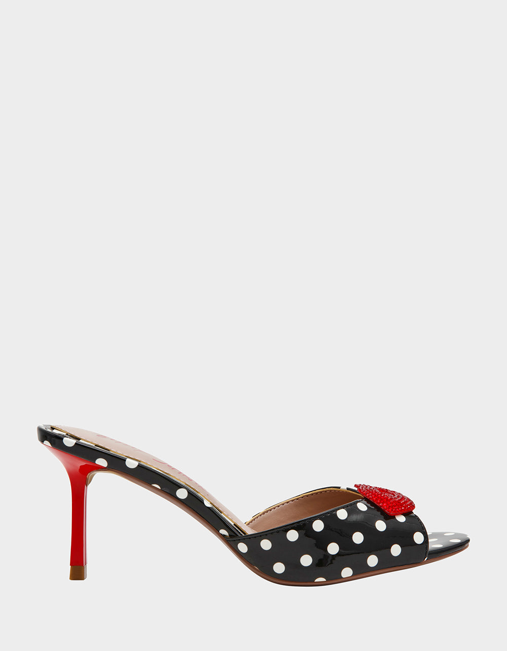 Betsey Johnson Value - CASIDY WHITE BLACK POLKA DOT Women's Polka Dot Mule Heels with Rhinestone Lip