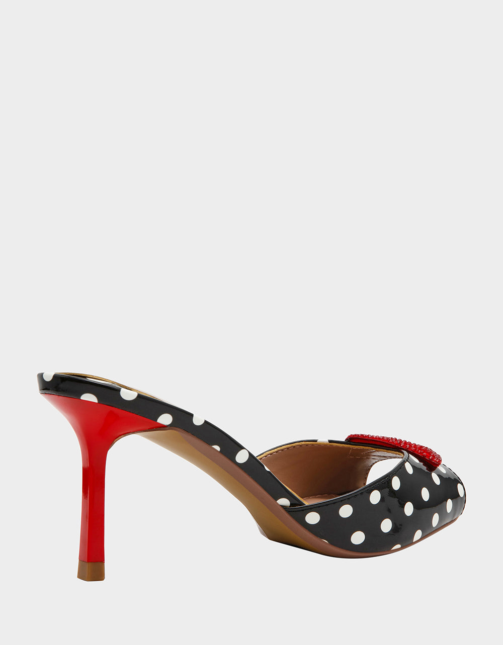 Betsey Johnson Value - CASIDY WHITE BLACK POLKA DOT Women's Polka Dot Mule Heels with Rhinestone Lip