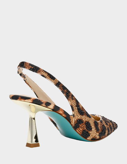 Betsey Johnson Exclusive - CLARK HEELS NUDE LEOPARD Slingback Women's Kitten Heel