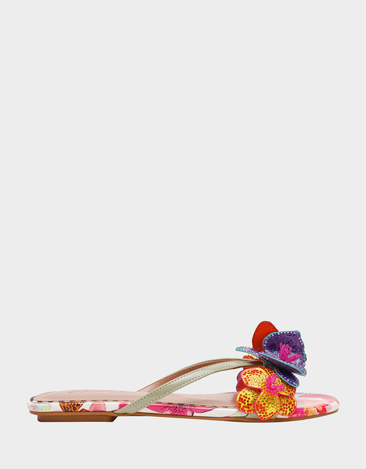 Betsey Johnson Deals - NICOLLE WHITE MULTI Women's Flat Floral Butterfly Slip-On Sandal