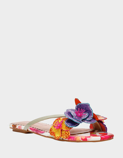 Betsey Johnson Deals - NICOLLE WHITE MULTI Women's Flat Floral Butterfly Slip-On Sandal