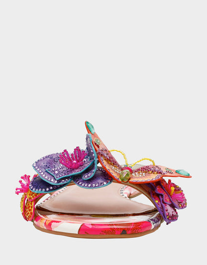 Betsey Johnson Deals - NICOLLE WHITE MULTI Women's Flat Floral Butterfly Slip-On Sandal