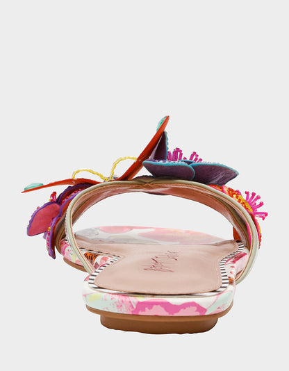 Betsey Johnson Deals - NICOLLE WHITE MULTI Women's Flat Floral Butterfly Slip-On Sandal