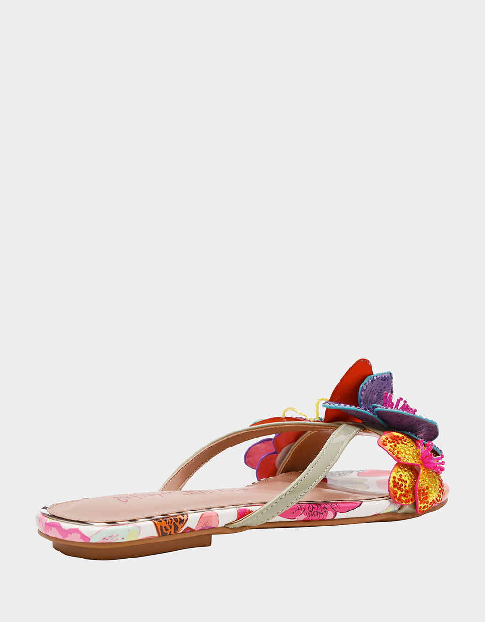 Betsey Johnson Deals - NICOLLE WHITE MULTI Women's Flat Floral Butterfly Slip-On Sandal