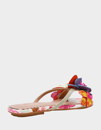 Betsey Johnson Deals - NICOLLE WHITE MULTI Women's Flat Floral Butterfly Slip-On Sandal