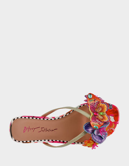 Betsey Johnson Deals - NICOLLE WHITE MULTI Women's Flat Floral Butterfly Slip-On Sandal