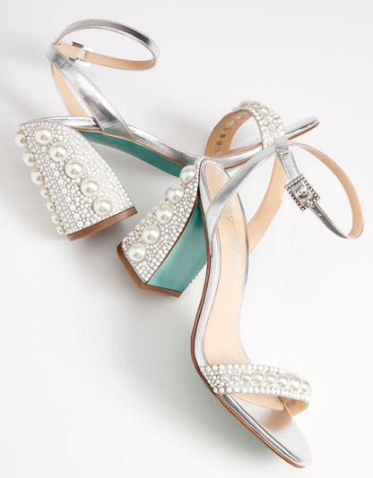 Betsey Johnson Discount - LEXI SILVER PEARL Block Heels