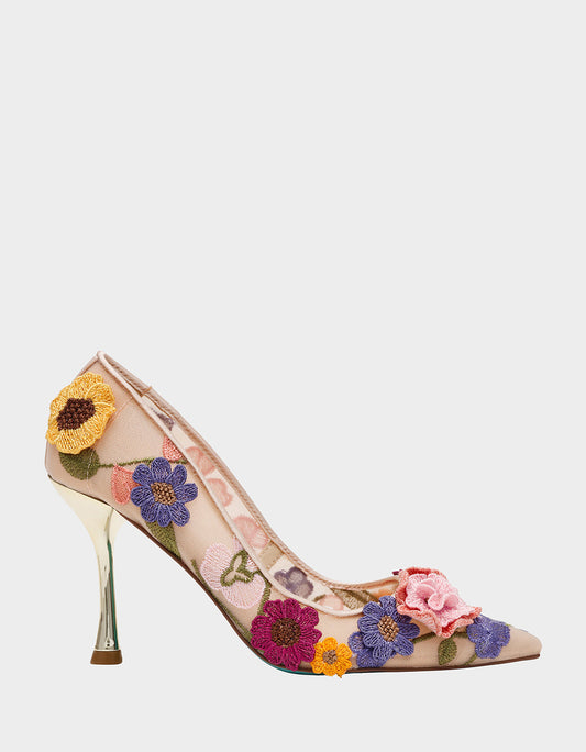 Betsey Johnson Exclusive - AIMEY NUDE FLORAL Pointed-Toe Stiletto Pump Heel