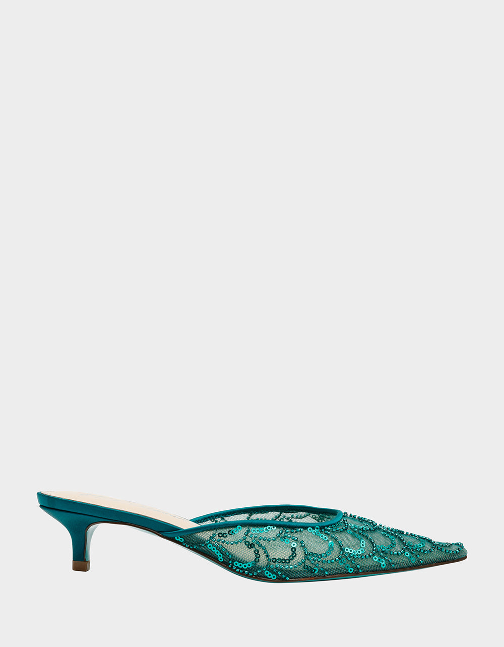 Betsey Johnson Special Offer - ELLIS EMERALD Pointed-Toe Mesh Embellished Mule Women's Kitten Heel