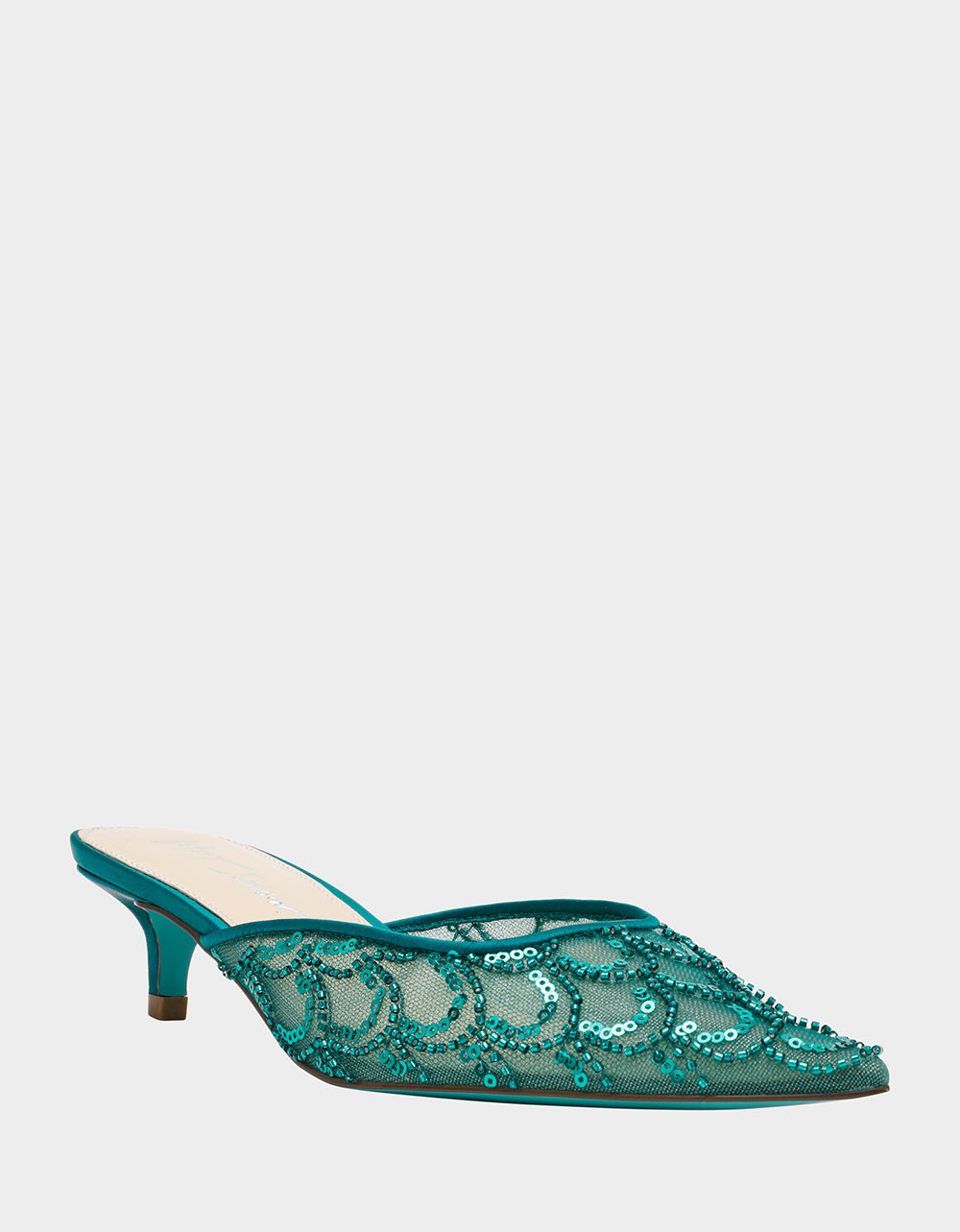 Betsey Johnson Special Offer - ELLIS EMERALD Pointed-Toe Mesh Embellished Mule Women's Kitten Heel