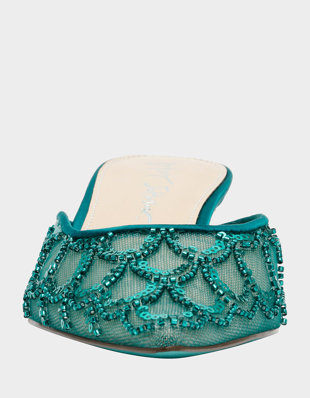 Betsey Johnson Special Offer - ELLIS EMERALD Pointed-Toe Mesh Embellished Mule Women's Kitten Heel