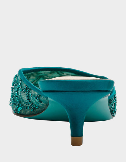 Betsey Johnson Special Offer - ELLIS EMERALD Pointed-Toe Mesh Embellished Mule Women's Kitten Heel