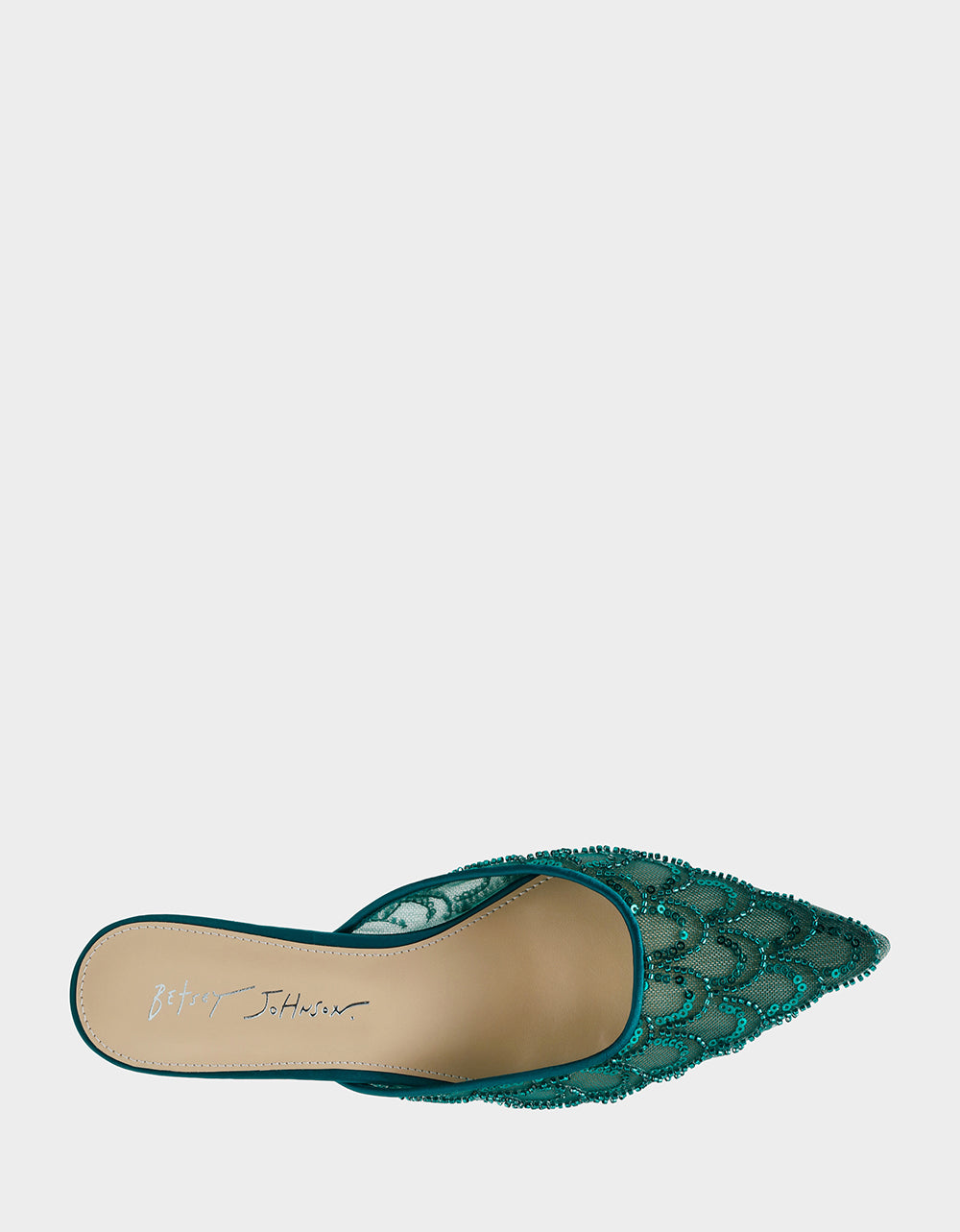 Betsey Johnson Special Offer - ELLIS EMERALD Pointed-Toe Mesh Embellished Mule Women's Kitten Heel