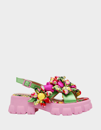 Betsey Johnson Best Seller - JEROMY GREEN FLORAL MULTI Women's Pink Green Lug Floral Sandal
