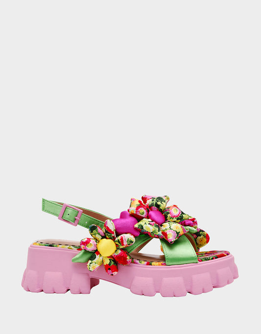 Betsey Johnson Best Seller - JEROMY GREEN FLORAL MULTI Women's Pink Green Lug Floral Sandal
