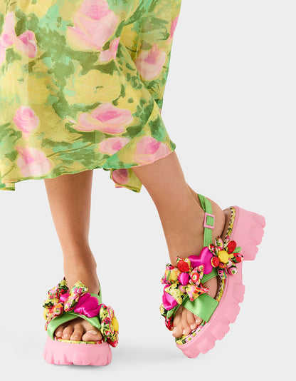 Betsey Johnson Best Seller - JEROMY GREEN FLORAL MULTI Women's Pink Green Lug Floral Sandal