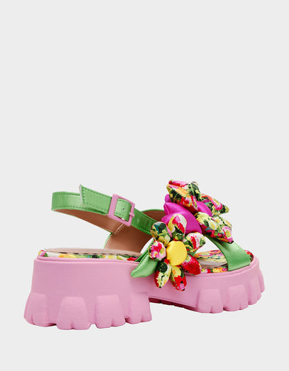 Betsey Johnson Best Seller - JEROMY GREEN FLORAL MULTI Women's Pink Green Lug Floral Sandal