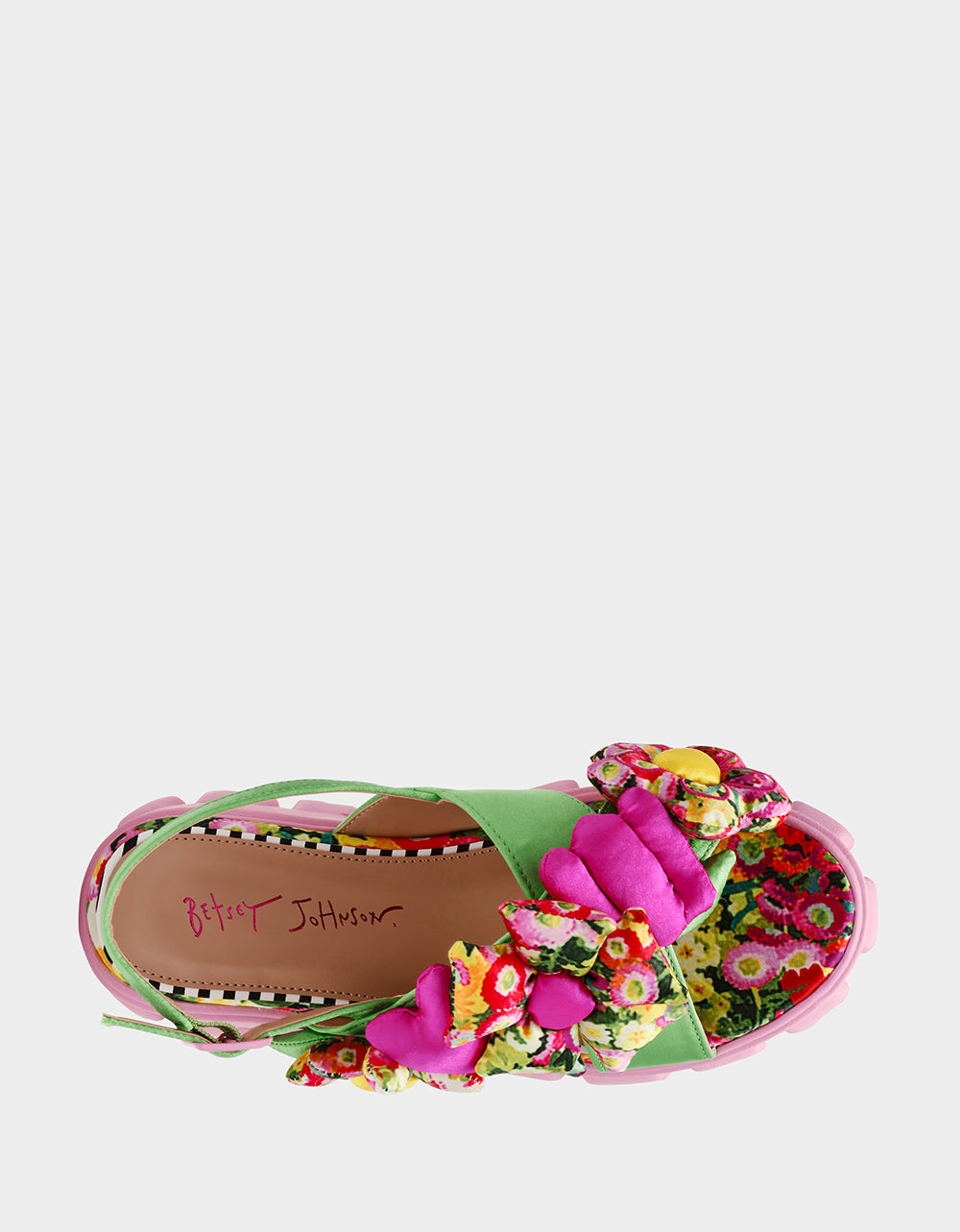 Betsey Johnson Best Seller - JEROMY GREEN FLORAL MULTI Women's Pink Green Lug Floral Sandal