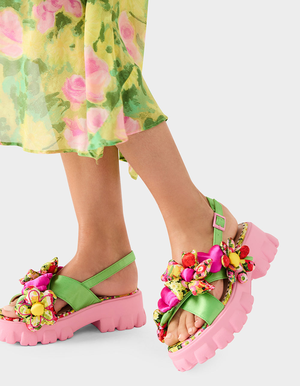 Betsey Johnson Best Seller - JEROMY GREEN FLORAL MULTI Women's Pink Green Lug Floral Sandal