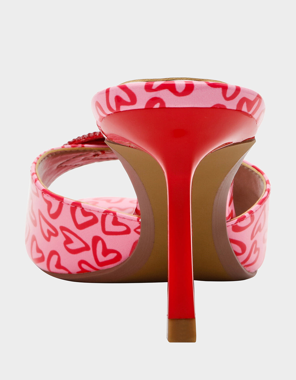 Betsey Johnson Featured - CASIDY PINK MULTI Women's Heart Print Mule Heel with Rhinestone Lip