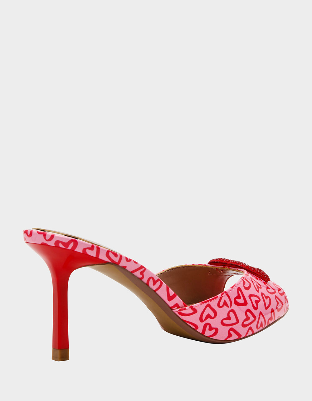 Betsey Johnson Featured - CASIDY PINK MULTI Women's Heart Print Mule Heel with Rhinestone Lip