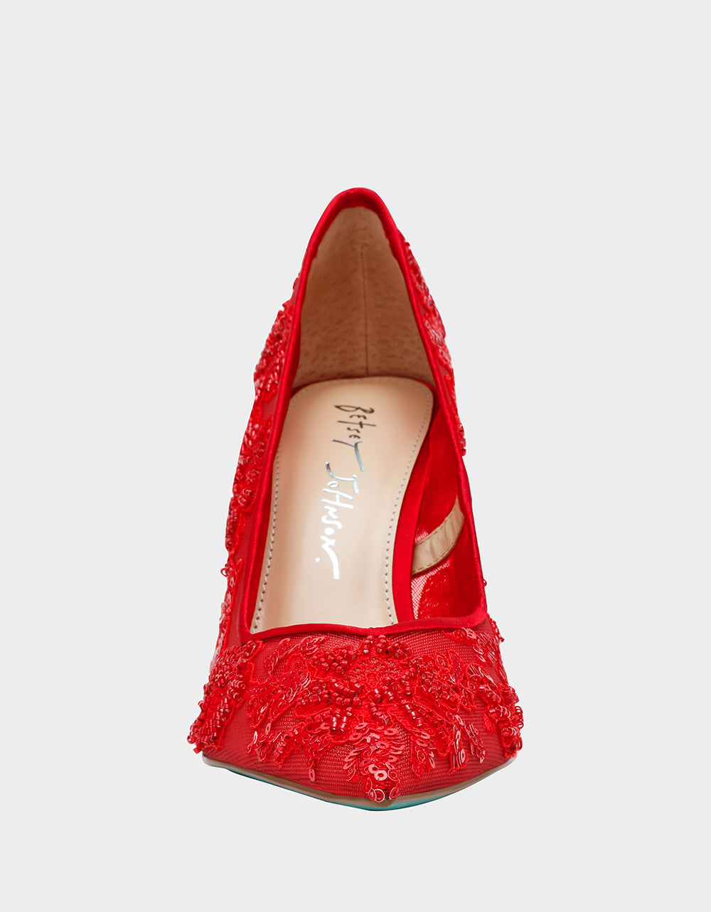 Betsey Johnson Best Seller - JENII RED Pointed-Toe Mesh Embellished Floral Print Pump Women's Heel