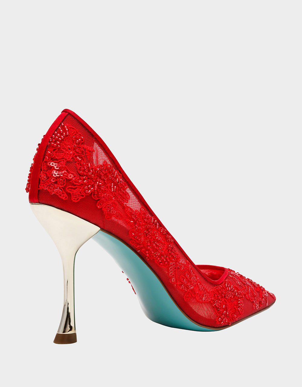 Betsey Johnson Best Seller - JENII RED Pointed-Toe Mesh Embellished Floral Print Pump Women's Heel