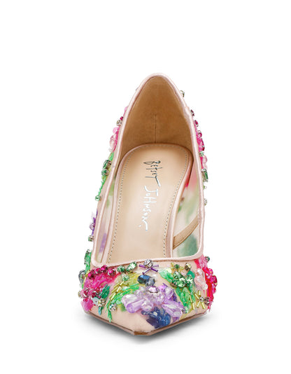 Betsey Johnson Deals - NETTA NUDE MULTI Women's Floral Embellished Nude Mesh High Heel